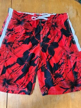 Men's Red Floral Swim Trunks - Stretch Drawstring Waist surf mentality sz XL